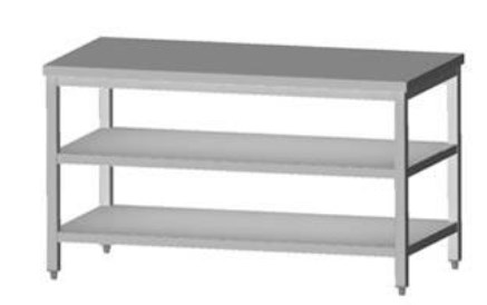 Billede af Tysk produceret arbejdsbord i fuldsvejset rustfri stål uden bagkant samt 2 hylder. 600mm B 1100 x T 600 x H 850 mm