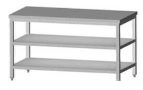 Billede af Tysk produceret arbejdsbord i fuldsvejset rustfri stål uden bagkant samt 2 hylder. 700mm B 1900 x T 700 x H 850 mm