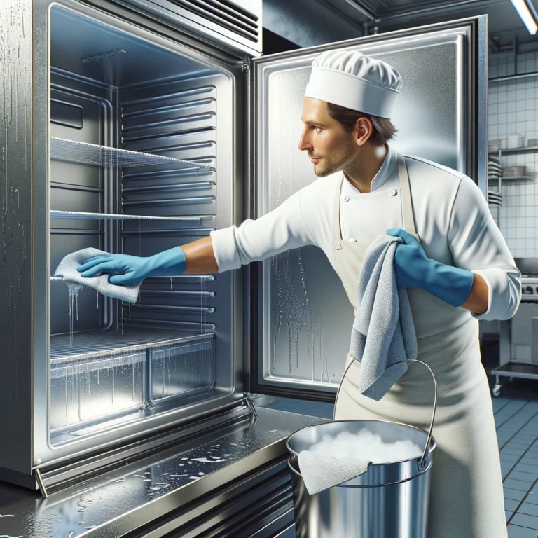 Rengøring og organisering af industrikøleskab